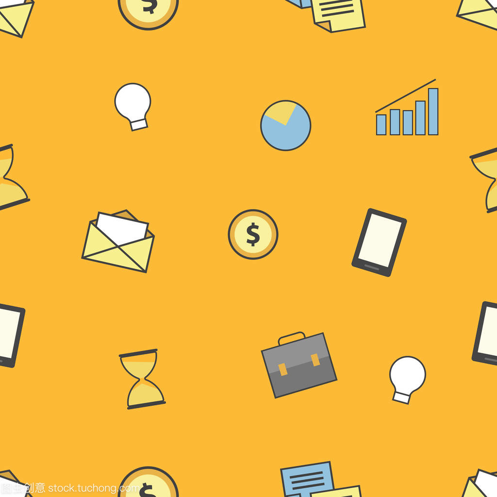 業務和財務圖標的設置。無縫圖案背景