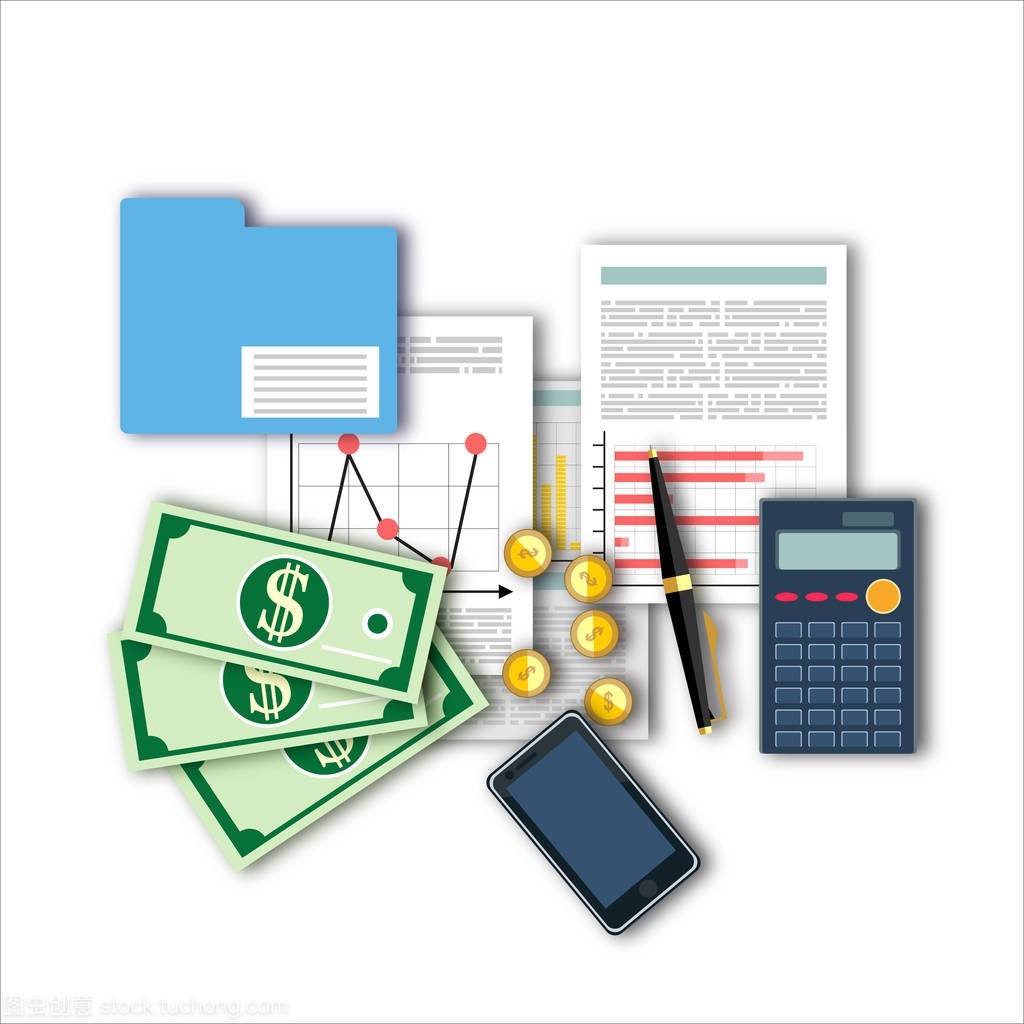 財務計算。工作過程, 矢量插圖